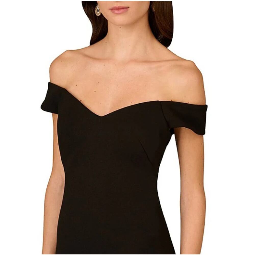 Aidan Mattox Women's Black Bonded Crepe Off The Shoulder Mermaid Gown Size 16 - Picture 12 of 12
